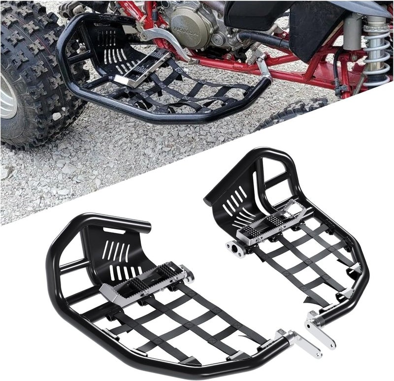 Kojem Nerf Bars Foot Pegs Compatible with All Years Honda 400EX 400X (Silvery Nerfs & Black Nets) - Image 1